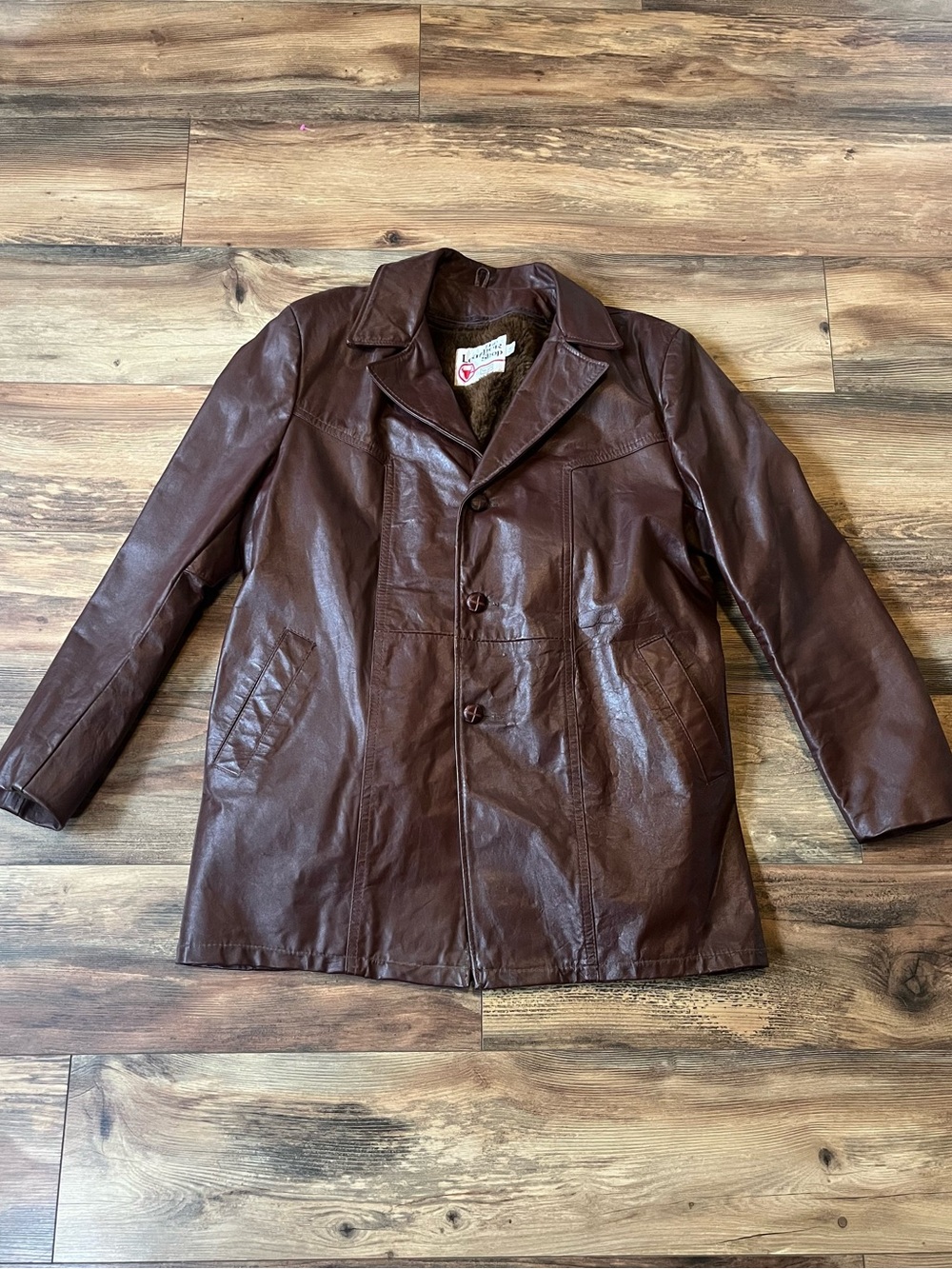 Vintage 70s Sears The Leather Shop 42 Reg Leather Removeable Liner Chore Jacket